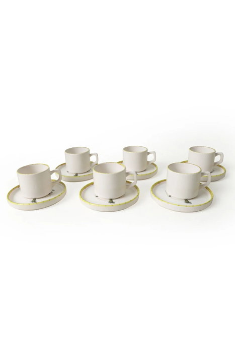 Hermia Juego de tazas de té de 12 piezas en Blanco, Verde y Amarillo